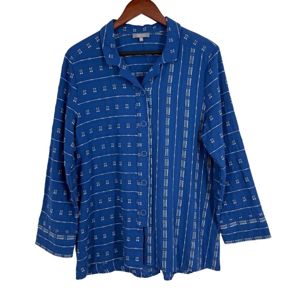 Habitat Sz Medium Blue Wearable Art to Wear Long Sleeve Blouse Shirt Top Artsy - Picture 2 of 10